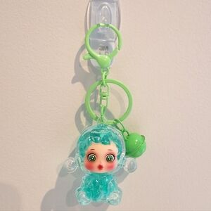 Skullpanda Teal Beaded Liquid Filled Shaker Green Keychain Bag Charm With Bell